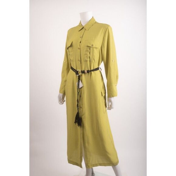 Zara Womans Shirt Dress Size M Lime Green Belted Button front 3897/054 NWT - Picture 4 of 6